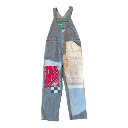 Striped feed sack overalls