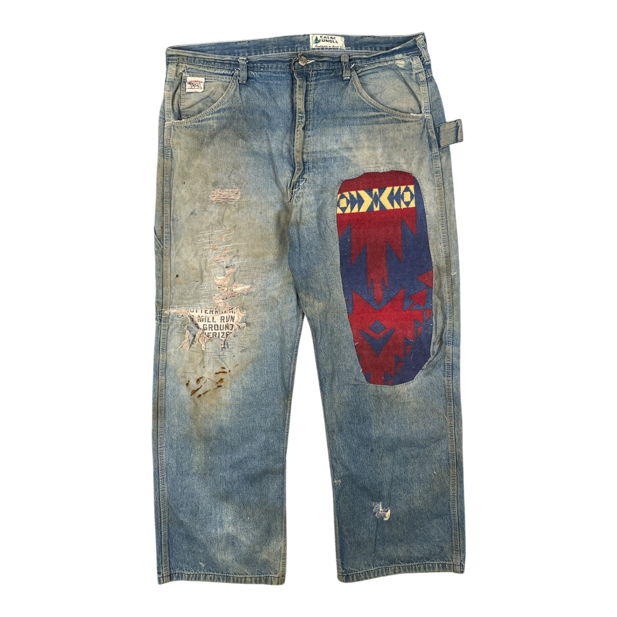 Big patch repaired carpenter denim